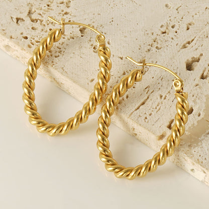 1 Pair Modern Style Simple Style Spiral Stripe Plating Stainless Steel 18k Gold Plated Hoop Earrings