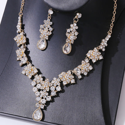 Bridal Water Droplets Flower Alloy Inlay Rhinestones Earrings Necklace