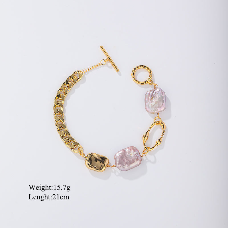 Classical Geometric Artificial Pearl Alloy Patchwork 18k Gold Plated Women's Bracelets Earrings Necklace