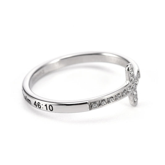 Simple Style Cross Titanium Steel Rhinestones Rings In Bulk