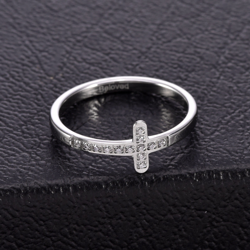 Simple Style Cross Titanium Steel Rhinestones Rings In Bulk