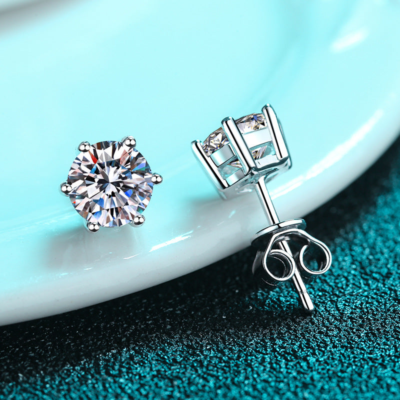 Elegant Shiny Round Sterling Silver Moissanite Zircon Ear Studs In Bulk