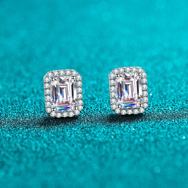 Elegant Shiny Rectangle Sterling Silver Moissanite Zircon Ear Studs In Bulk