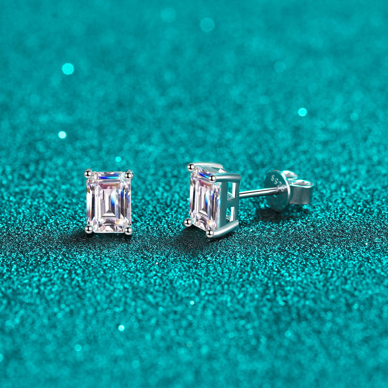 Glam Square Sterling Silver Moissanite Zircon Ear Studs In Bulk