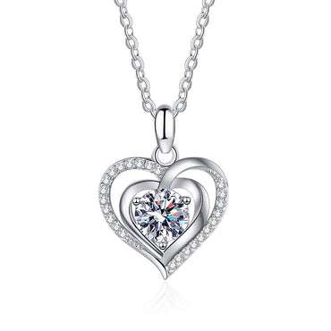 Simple Style Heart Shape Sterling Silver Moissanite Pendant Necklace In Bulk