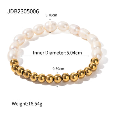 Streetwear Color Block Stainless Steel Freshwater Pearl Beaded Plating Bracelets