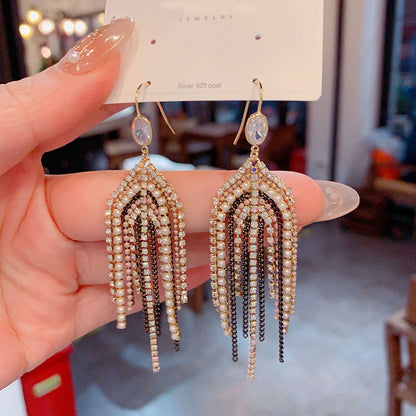 1 Pair Retro Tassel Plating Inlay Copper Rhinestones Drop Earrings