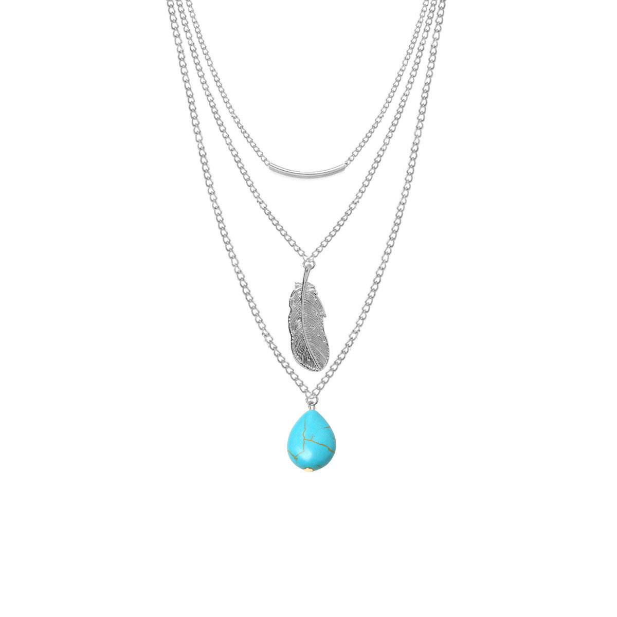 Ethnic Style Leaves Water Droplets Alloy Turquoise Plating Women's Layered Necklaces Sweater Chain