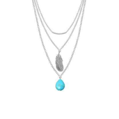 Ethnic Style Leaves Water Droplets Alloy Turquoise Plating Women's Layered Necklaces Sweater Chain