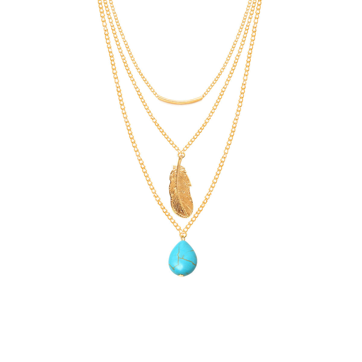 Ethnic Style Leaves Water Droplets Alloy Turquoise Plating Women's Layered Necklaces Sweater Chain