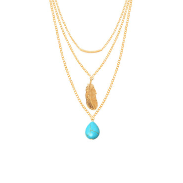 Ethnic Style Leaves Water Droplets Alloy Turquoise Plating Women's Layered Necklaces Sweater Chain