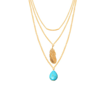 Ethnic Style Leaves Water Droplets Alloy Turquoise Plating Women's Layered Necklaces Sweater Chain