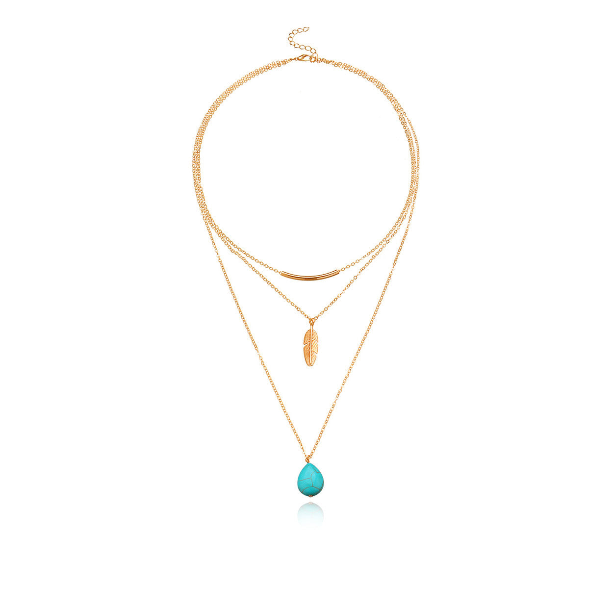 Ethnic Style Leaves Water Droplets Alloy Turquoise Plating Women's Layered Necklaces Sweater Chain