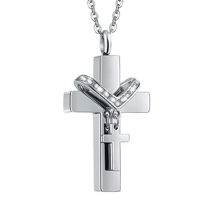 Streetwear Cross Heart Shape Titanium Steel Polishing Inlay Artificial Diamond Pendant Necklace