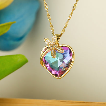 Sweet Heart Shape Copper 18k Gold Plated Zircon Pendant Necklace In Bulk