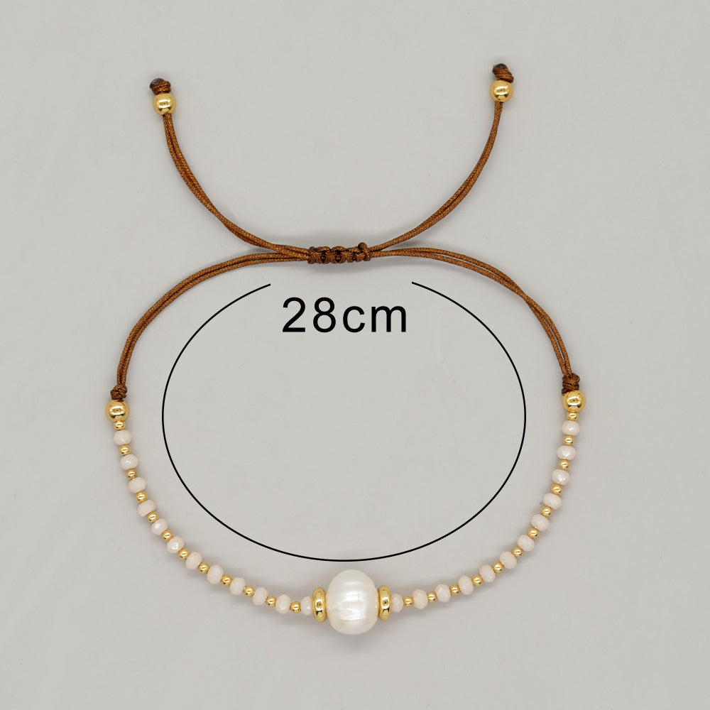 Casual Simple Style Round Artificial Crystal Freshwater Pearl Beaded Drawstring Braid Bracelets