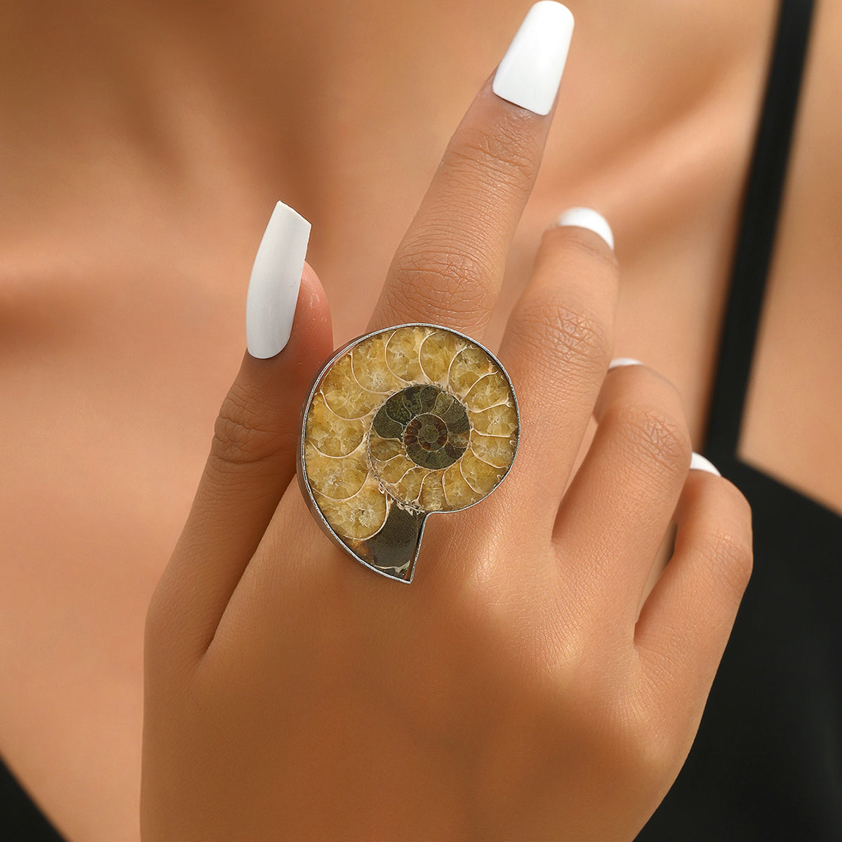 Casual Beach Cool Style Conch Stainless Steel Inlay Natural Stone Rings