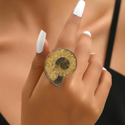 Casual Beach Cool Style Conch Stainless Steel Inlay Natural Stone Rings