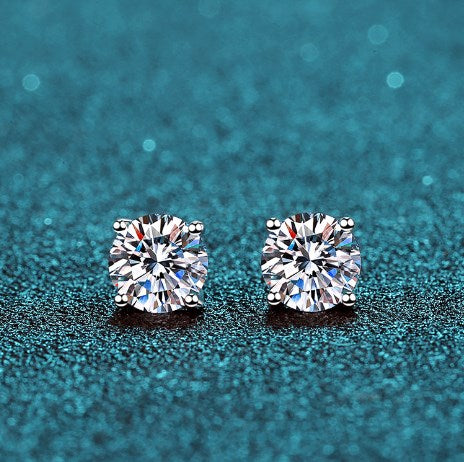 Elegant Simple Style Round Sterling Silver Moissanite Zircon Ear Studs In Bulk