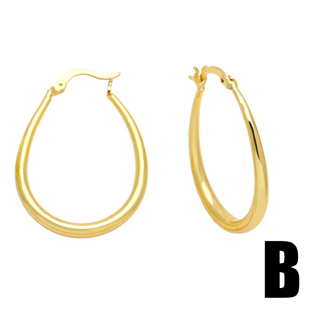 1 Pair Hip-hop Vintage Style C Shape Oval Plating Copper 18k Gold Plated Hoop Earrings Ear Studs