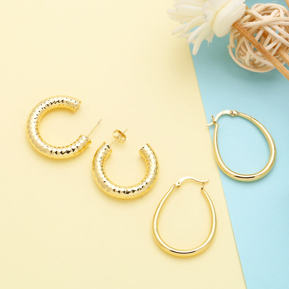 1 Pair Hip-hop Vintage Style C Shape Oval Plating Copper 18k Gold Plated Hoop Earrings Ear Studs