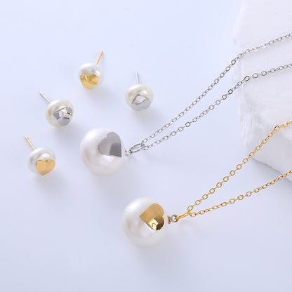 Elegant Lady Simple Style Geometric Stainless Steel Plating Inlay Pearl 18k Gold Plated Earrings Necklace