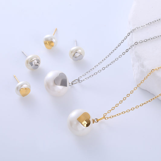 Elegant Lady Simple Style Geometric Stainless Steel Plating Inlay Pearl 18k Gold Plated Earrings Necklace