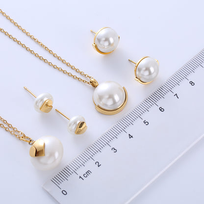 Elegant Lady Simple Style Geometric Stainless Steel Plating Inlay Pearl 18k Gold Plated Earrings Necklace