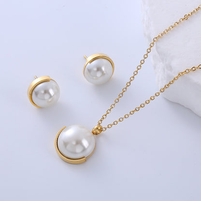 Elegant Lady Simple Style Geometric Stainless Steel Plating Inlay Pearl 18k Gold Plated Earrings Necklace