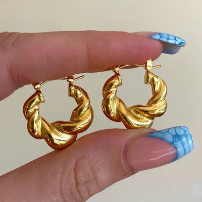 1 Piece Elegant Vintage Style Artistic Twist Polishing Plating Stainless Steel Gold Plated Hoop Earrings