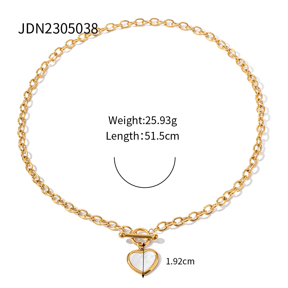 Modern Style Heart Shape Stainless Steel Plating Inlay Shell 18k Gold Plated Pendant Necklace