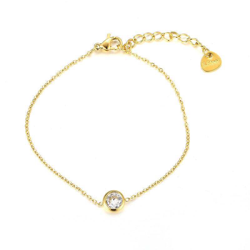 Elegant Simple Style Round Stainless Steel Plating Inlay Artificial Rhinestones 18k Gold Plated Bracelets