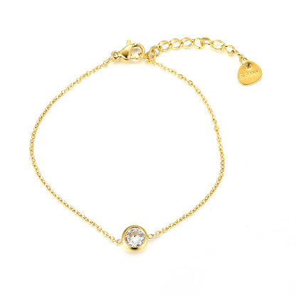 Simple Style Shiny Round Stainless Steel Plating Inlay Zircon 18k Gold Plated Bracelets