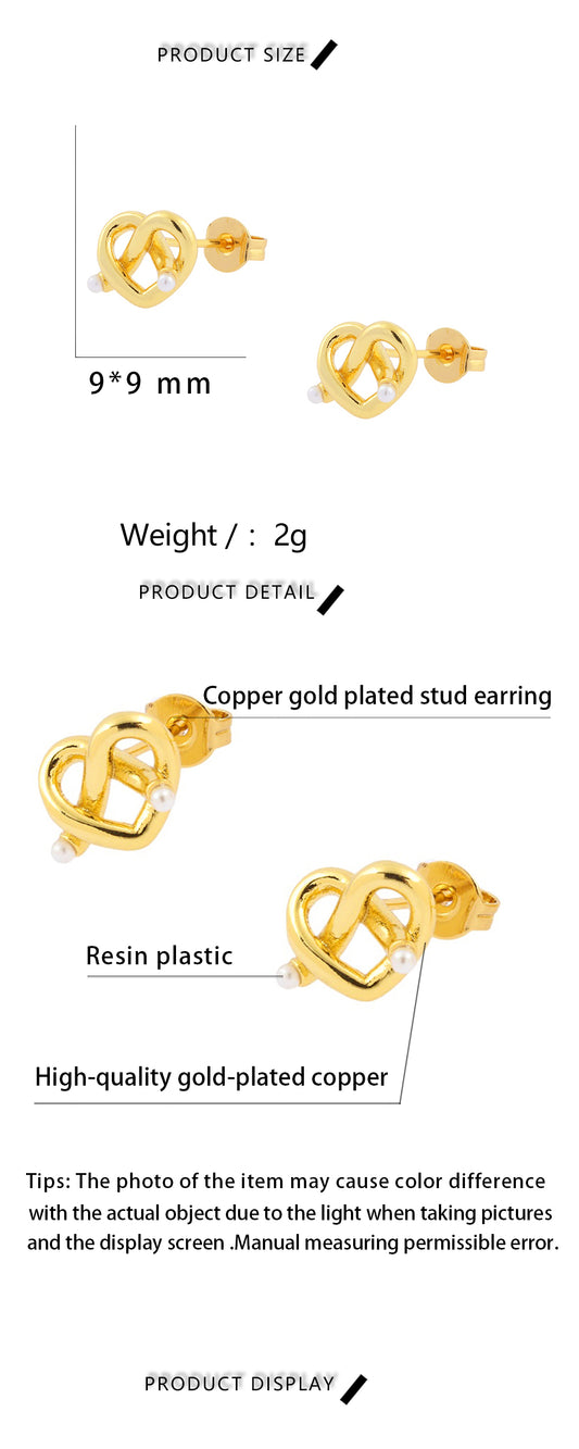 1 Pair Sweet Simple Style Heart Shape Plating Plastic Resin Copper 18k Gold Plated Ear Studs