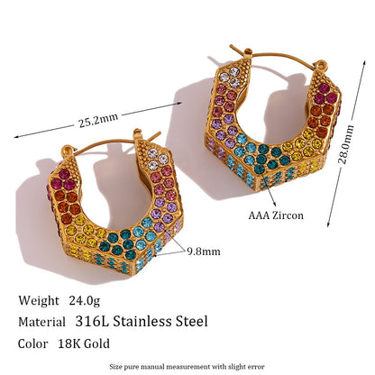 1 Pair Vintage Style Classic Style U Shape Semicircle Stripe Enamel Plating Inlay Stainless Steel Rhinestones 18k Gold Plated Earrings