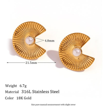 1 Pair Vintage Style Classic Style U Shape Semicircle Stripe Enamel Plating Inlay Stainless Steel Rhinestones 18k Gold Plated Earrings