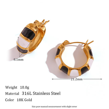 1 Pair Vintage Style Classic Style U Shape Semicircle Stripe Enamel Plating Inlay Stainless Steel Rhinestones 18k Gold Plated Earrings