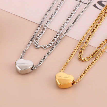 Modern Style Heart Shape Stainless Steel Titanium Steel Plating 18k Gold Plated Layered Necklaces