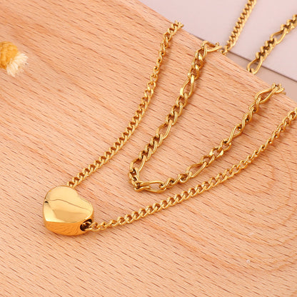 Modern Style Heart Shape Stainless Steel Titanium Steel Plating 18k Gold Plated Layered Necklaces