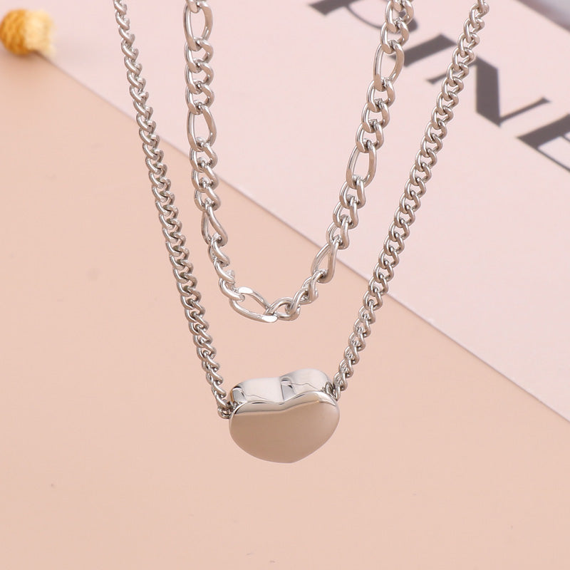 Modern Style Heart Shape Stainless Steel Titanium Steel Plating 18k Gold Plated Layered Necklaces