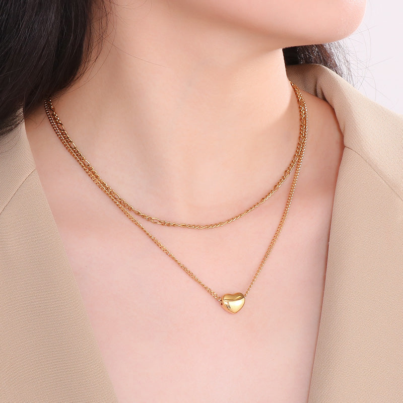 Modern Style Heart Shape Stainless Steel Titanium Steel Plating 18k Gold Plated Layered Necklaces