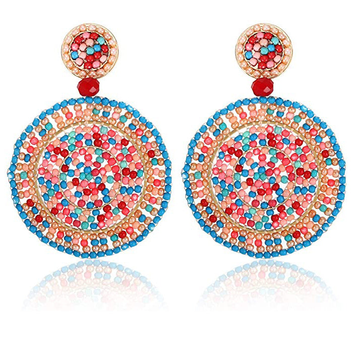 1 Pair Retro Round Seed Bead Drop Earrings