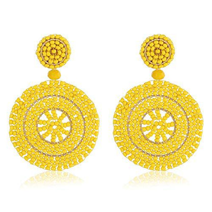 1 Pair Retro Round Seed Bead Drop Earrings