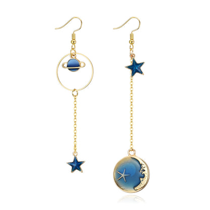 1 Pair Simple Style Star Moon Plating Inlay Alloy Artificial Gemstones Drop Earrings