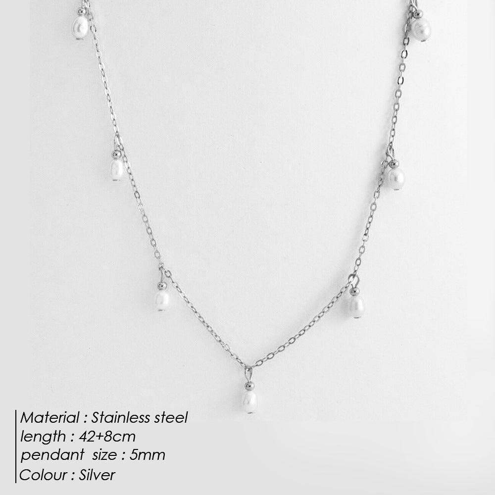 Wholesale Jewelry Elegant Solid Color Stainless Steel Imitation Pearl Plating Necklace