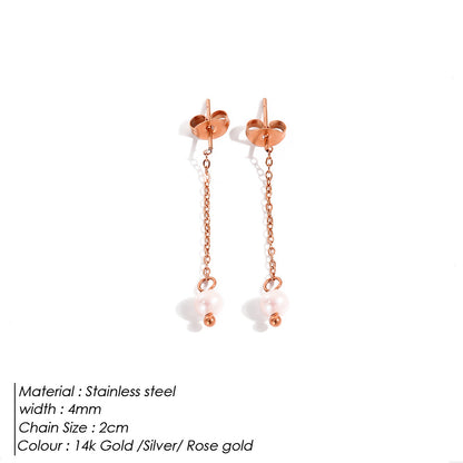 1 Pair Elegant Simple Style Geometric Plating Stainless Steel Freshwater Pearl Drop Earrings