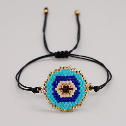 Ethnic Style Devil'S Eye Glass Rope Beaded Knitting Unisex Bracelets