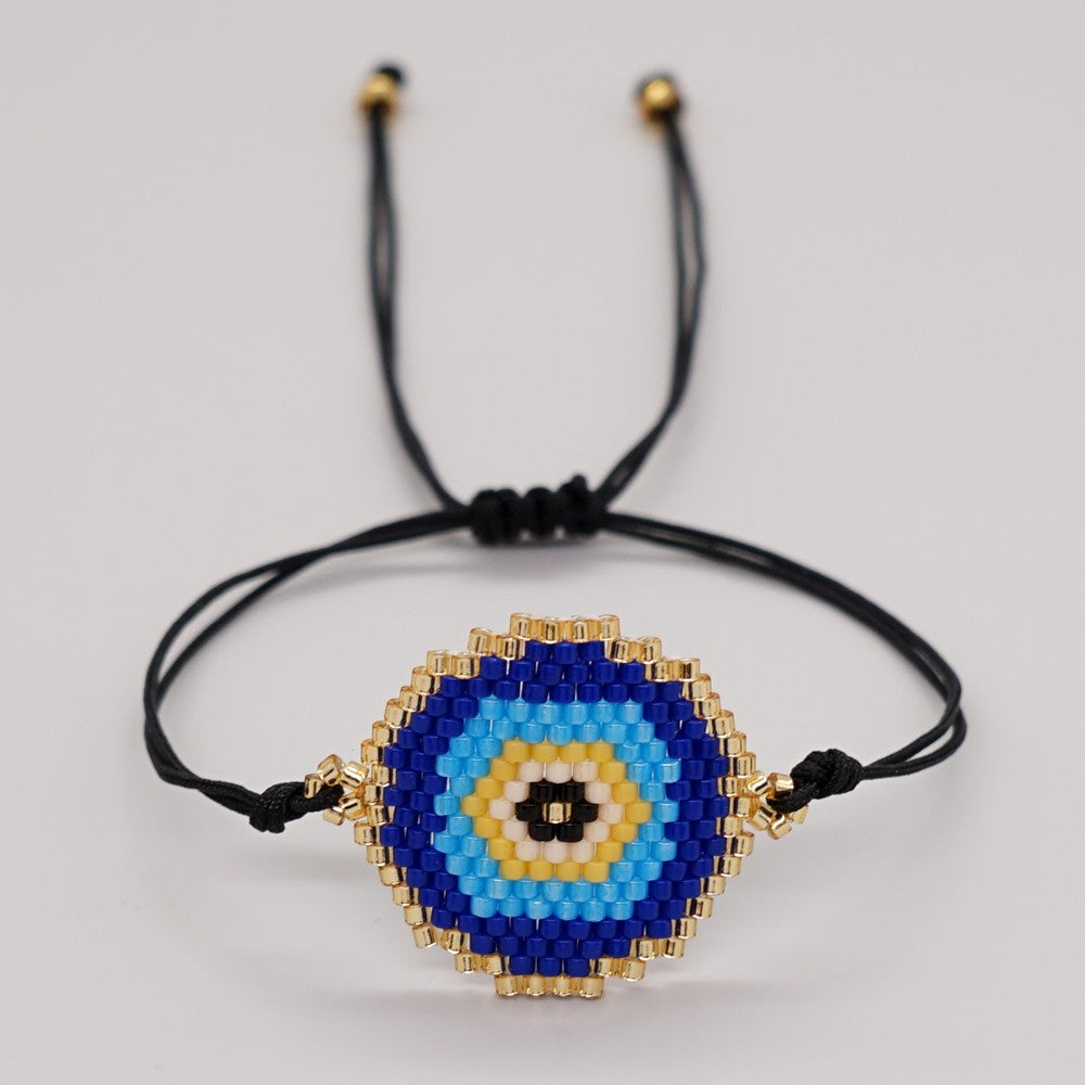 Ethnic Style Devil'S Eye Glass Rope Beaded Knitting Unisex Bracelets