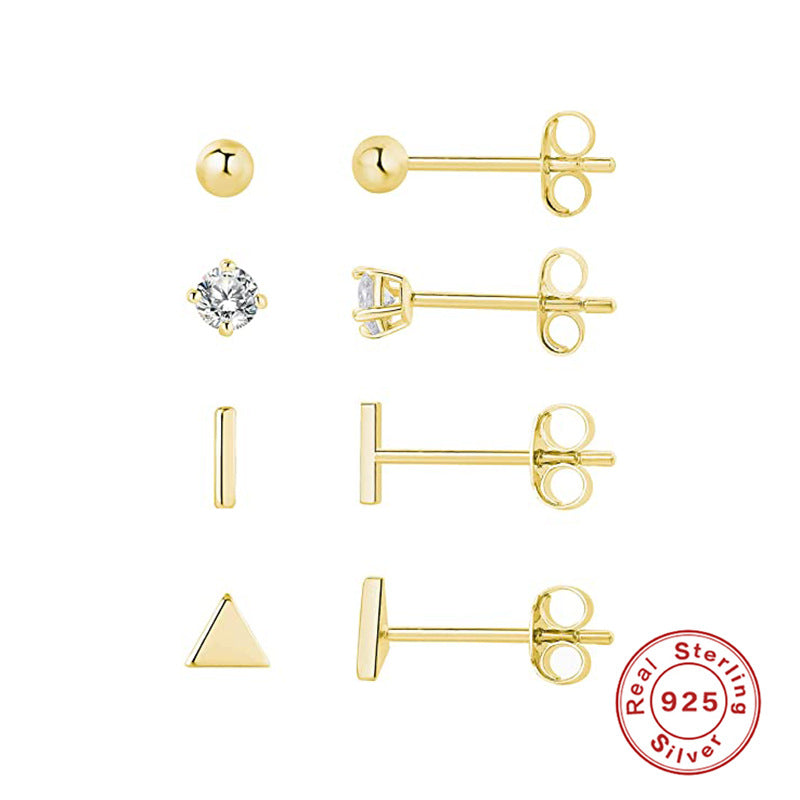 1 Set Simple Style Solid Color Plating Sterling Silver 18k Gold Plated Ear Studs