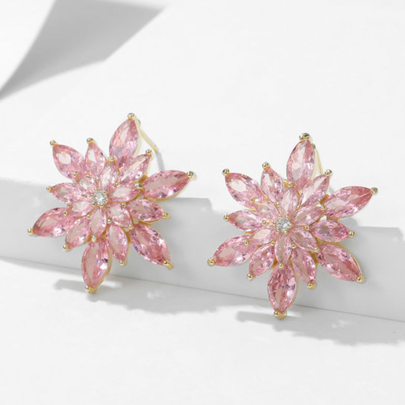 1 Pair Glam Luxurious Sweet Snowflake Plating Three-dimensional Inlay Alloy Artificial Diamond Gold Plated Ear Studs